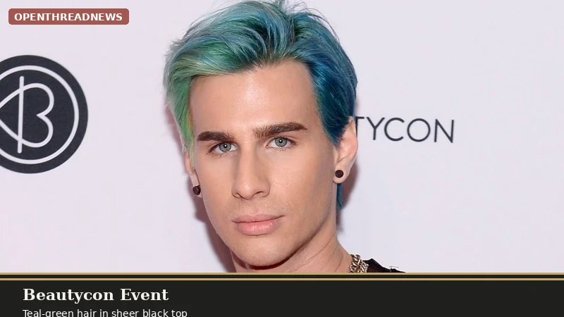 Brad Mondo with teal-green hair at Beautycon
