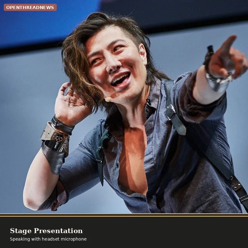 Guy Tang speaking on stage with a headset microphone