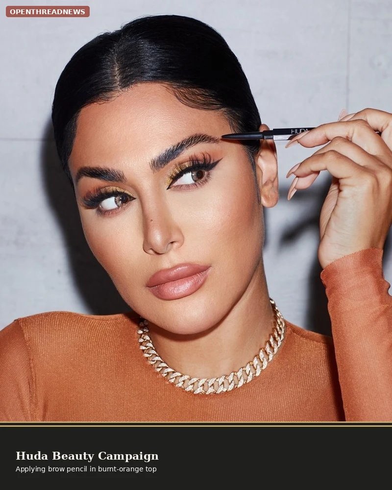 Huda Kattan applying makeup in a Huda Beauty campaign