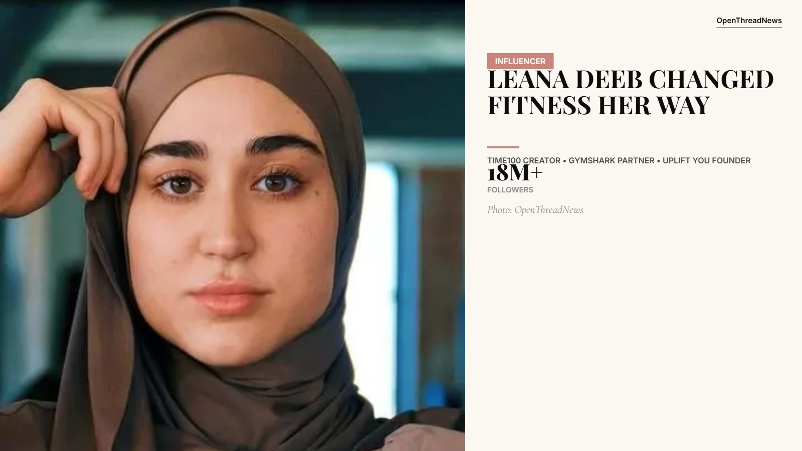 Leana Deeb, TIME100 Creators honoree, fitness creator, and Uplift You founder wearing modest activewear and hijab