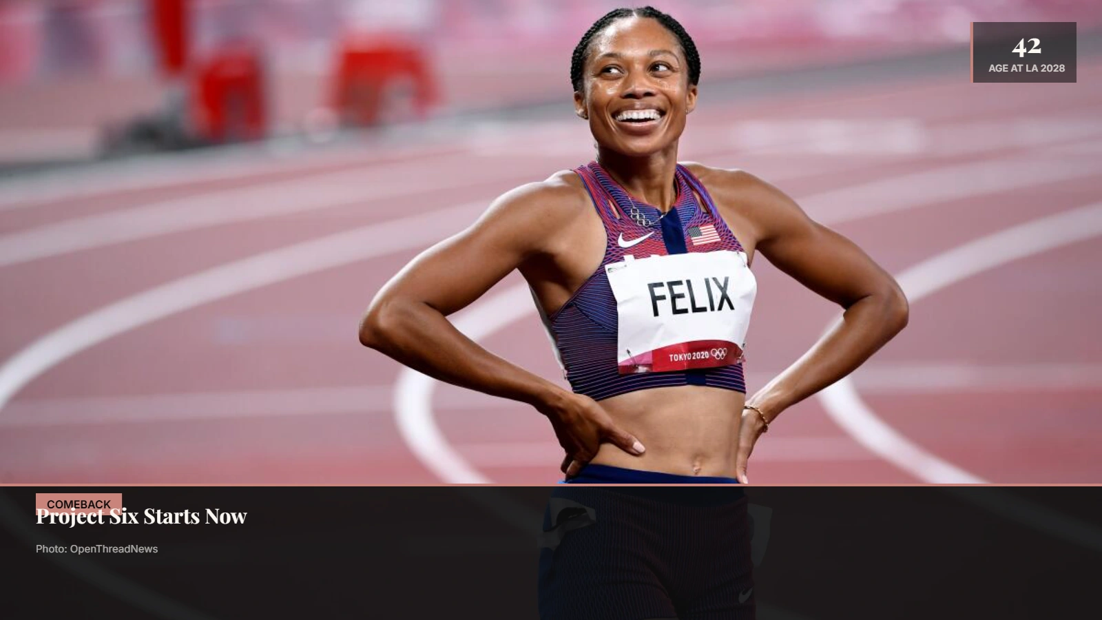 Allyson Felix training for her Project Six goal of returning at the 2028 Los Angeles Olympics