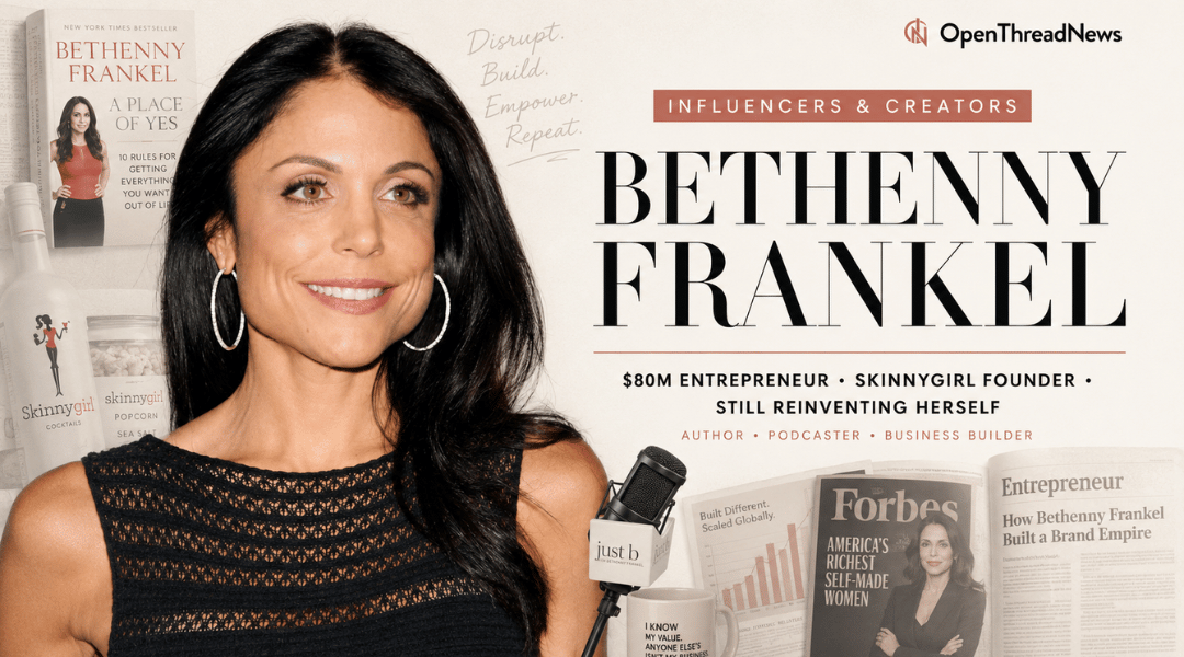 Bethenny Frankel featured in an editorial portrait highlighting her entrepreneurial success, Skinnygirl brand, podcast, and media career in 2026.