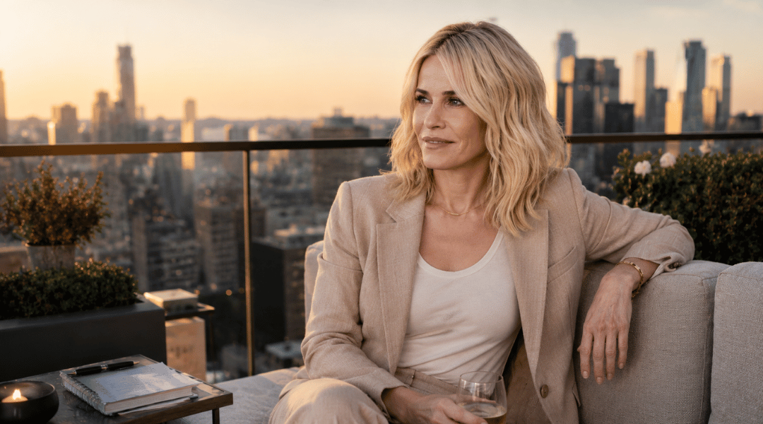 Chelsea Handler enjoying a quiet moment alone in a stylish city setting reflecting independence and self-assurance