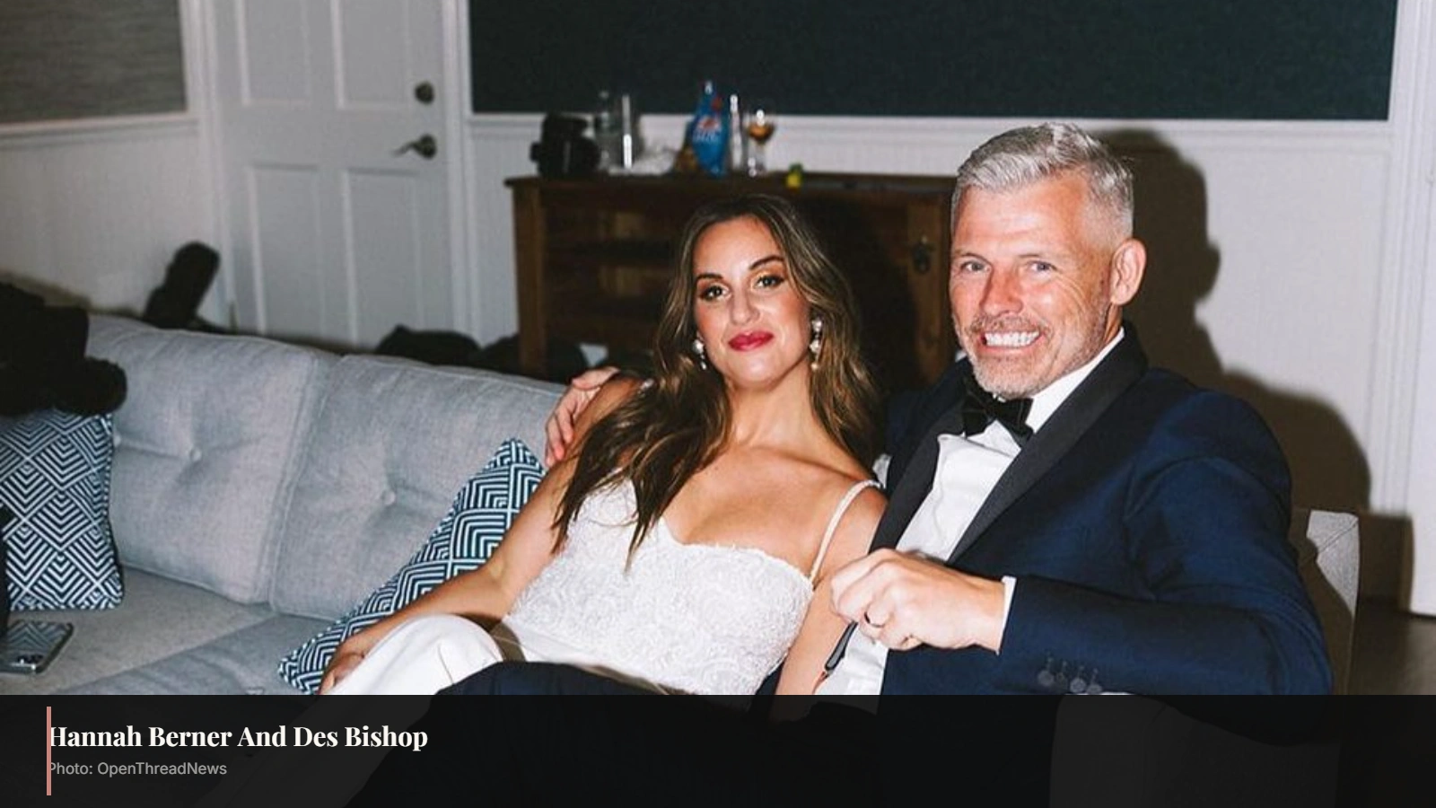 Hannah Berner with Irish comedian Des Bishop following their 2022 wedding