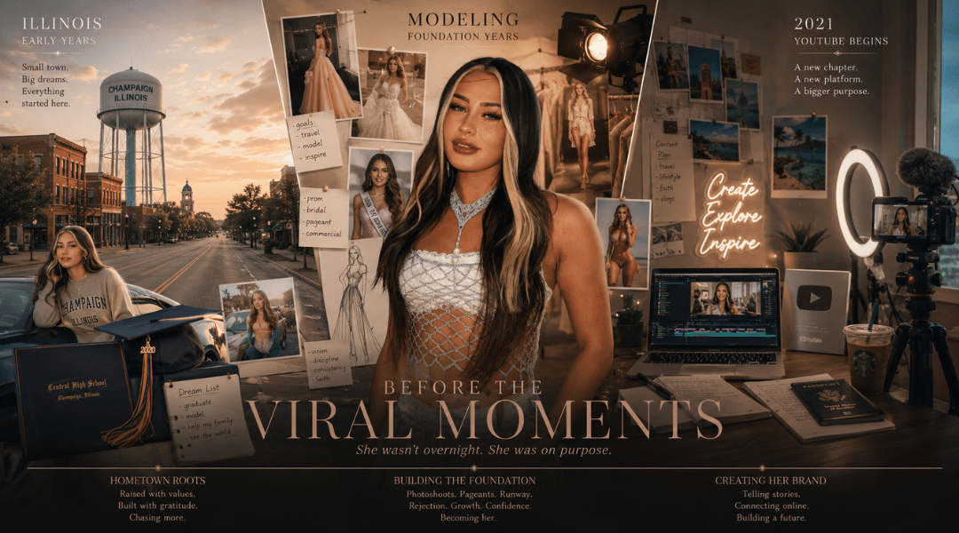 Editorial illustration showing McKinley Richardson building her modeling and content creation career before becoming widely known online