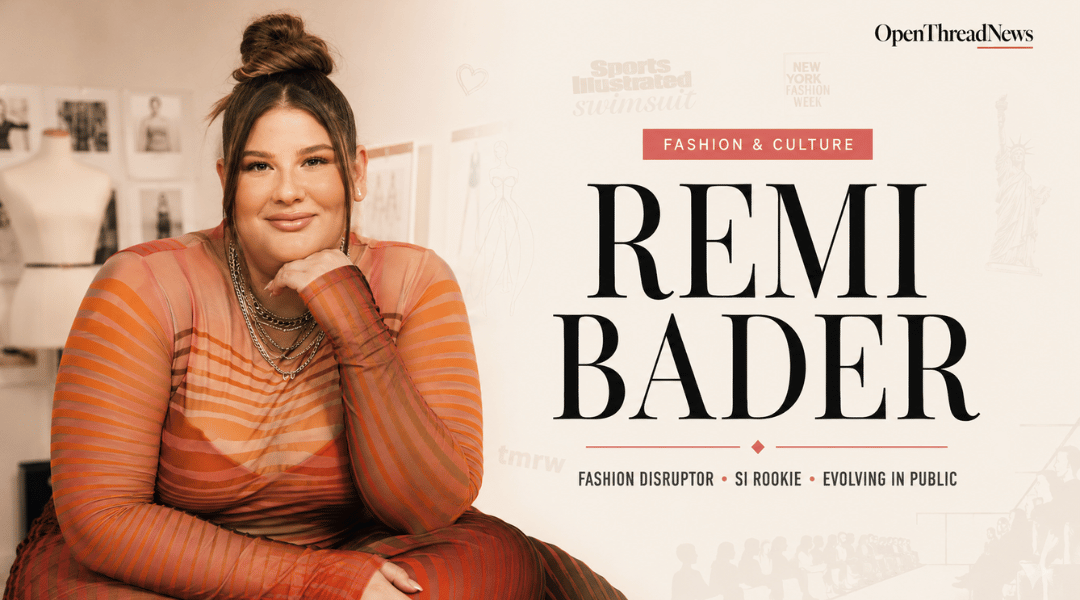 Remi Bader editorial portrait highlighting her influence on fashion inclusivity, creator success, Sports Illustrated Swimsuit debut, and evolving public journey.