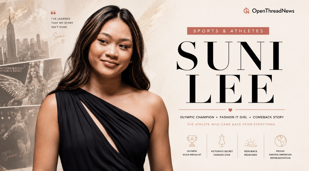 Suni Lee featured in an editorial portrait highlighting her Olympic success, fashion career, and remarkable comeback after a kidney disease diagnosis.