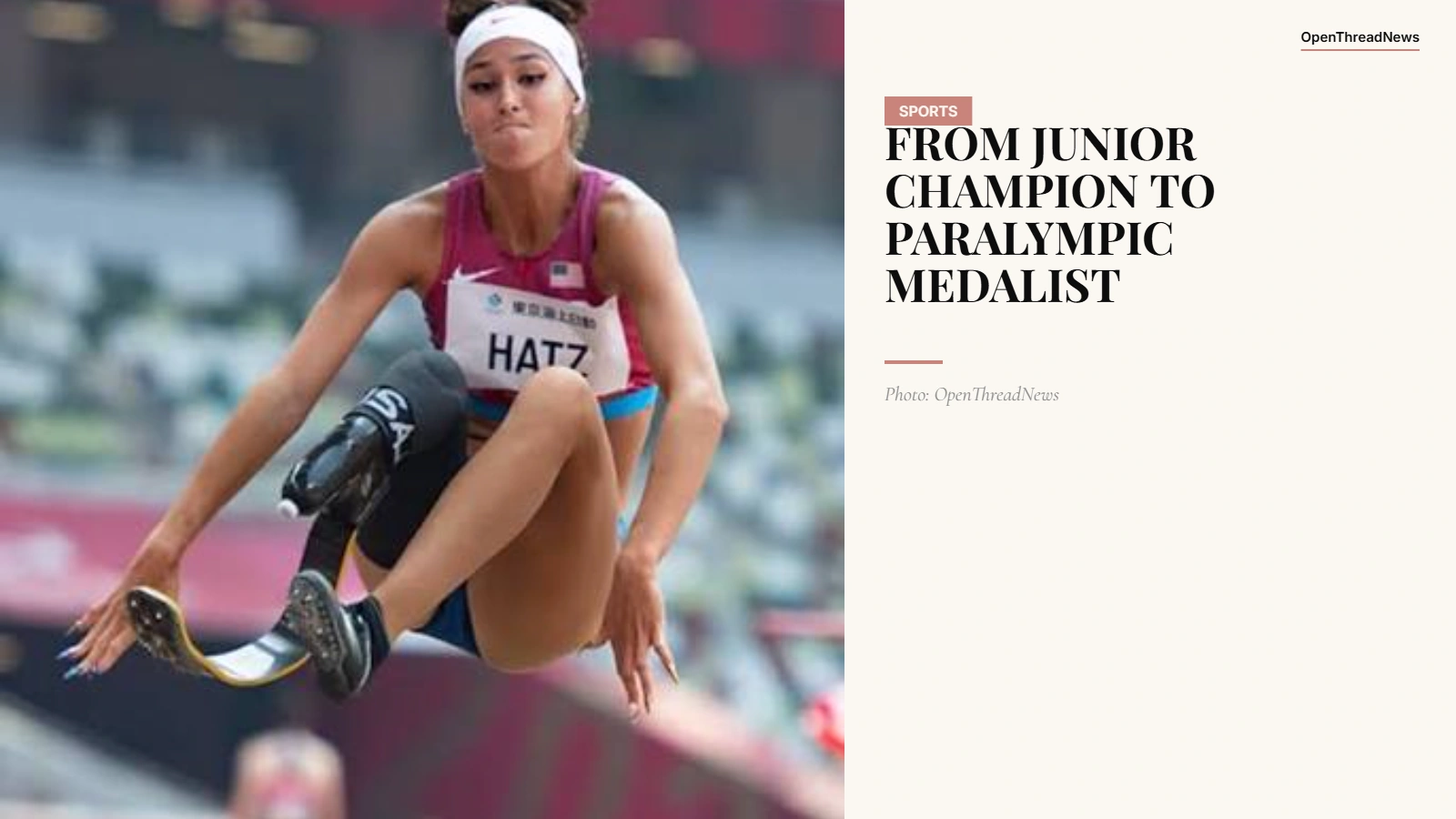 Beatriz Hatz competing in the T64 long jump during her Paralympic athletics career with a running blade