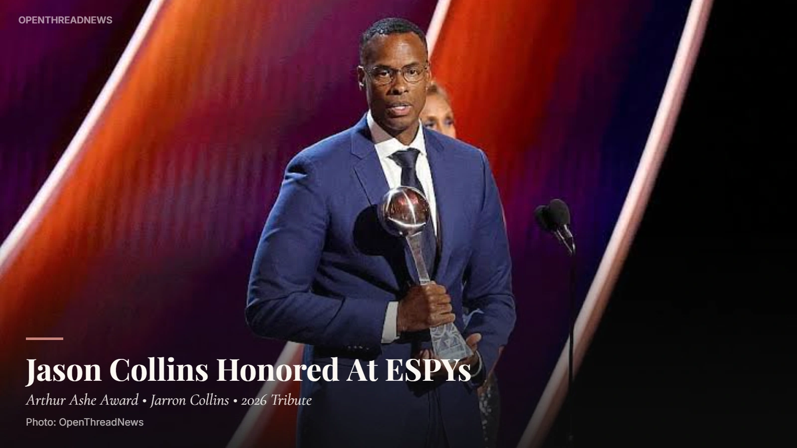 Jarron Collins accepting the Arthur Ashe Award for Courage on behalf of Jason Collins at the 2026 ESPYs