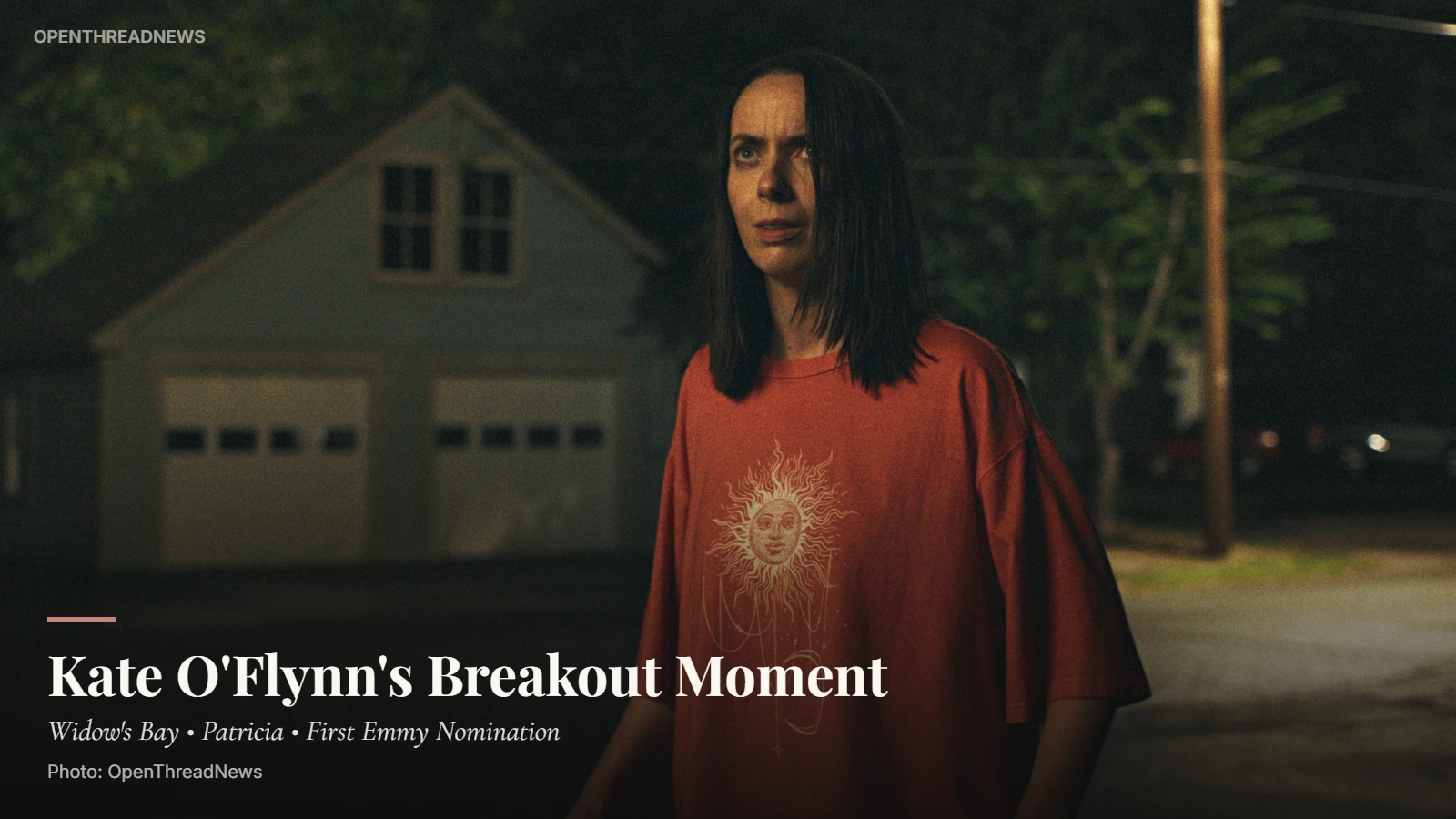 Kate O'Flynn as Patricia in Widow's Bay, the Apple TV+ series that earned her a 2026 Emmy nomination