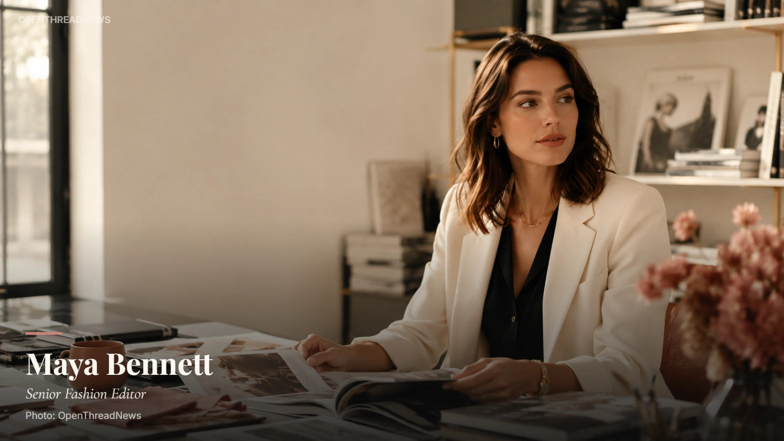Maya Bennett, Senior Fashion Editor at OpenThreadNews, reviewing fashion magazines and designer lookbooks