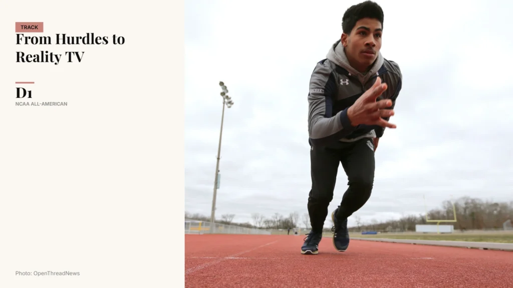 Sincere Rhea competing in hurdles during his Division I track and field career before Love Island USA