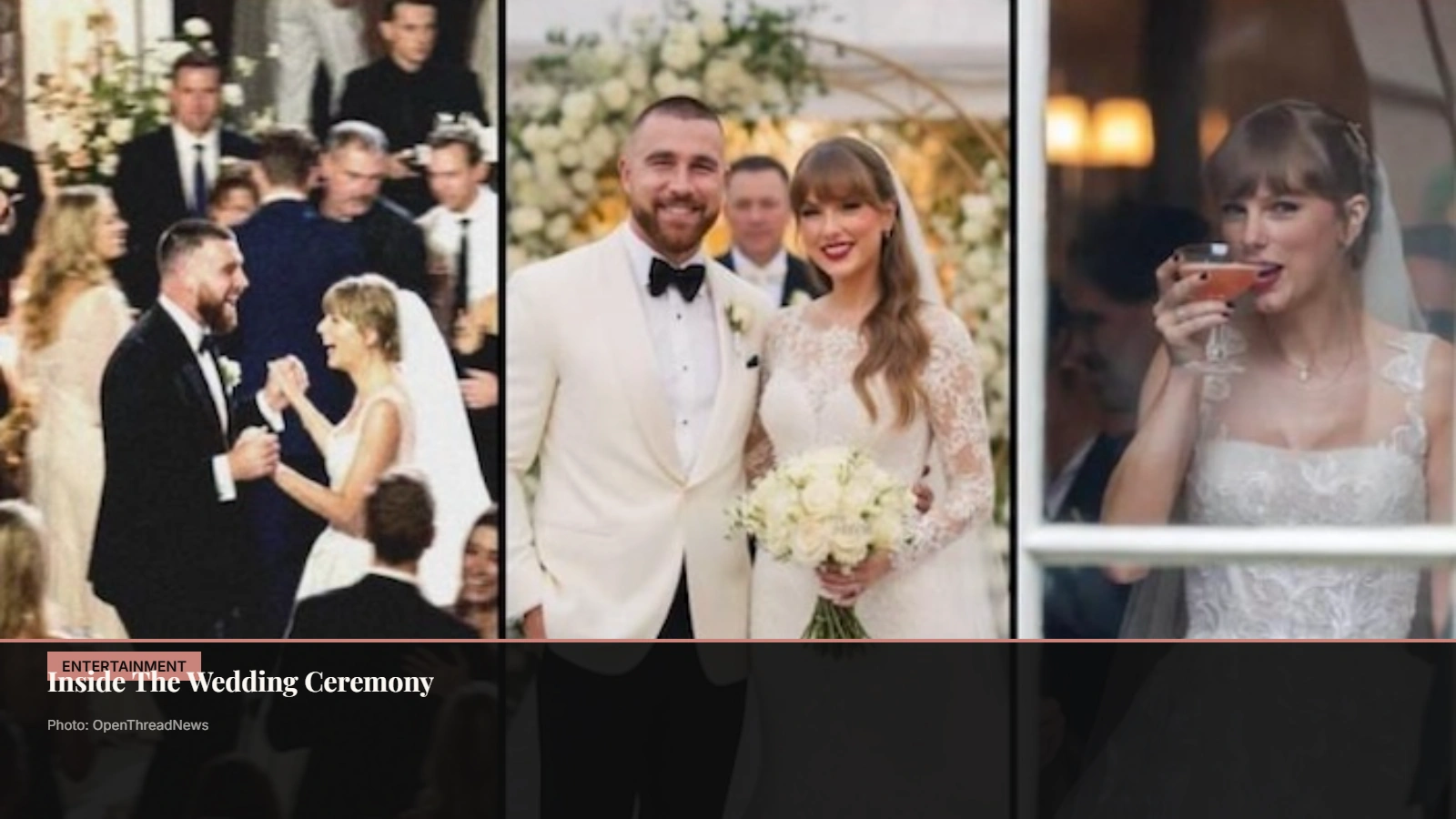 Taylor Swift and Travis Kelce during their wedding ceremony at Madison Square Garden wearing Christian Dior Haute Couture