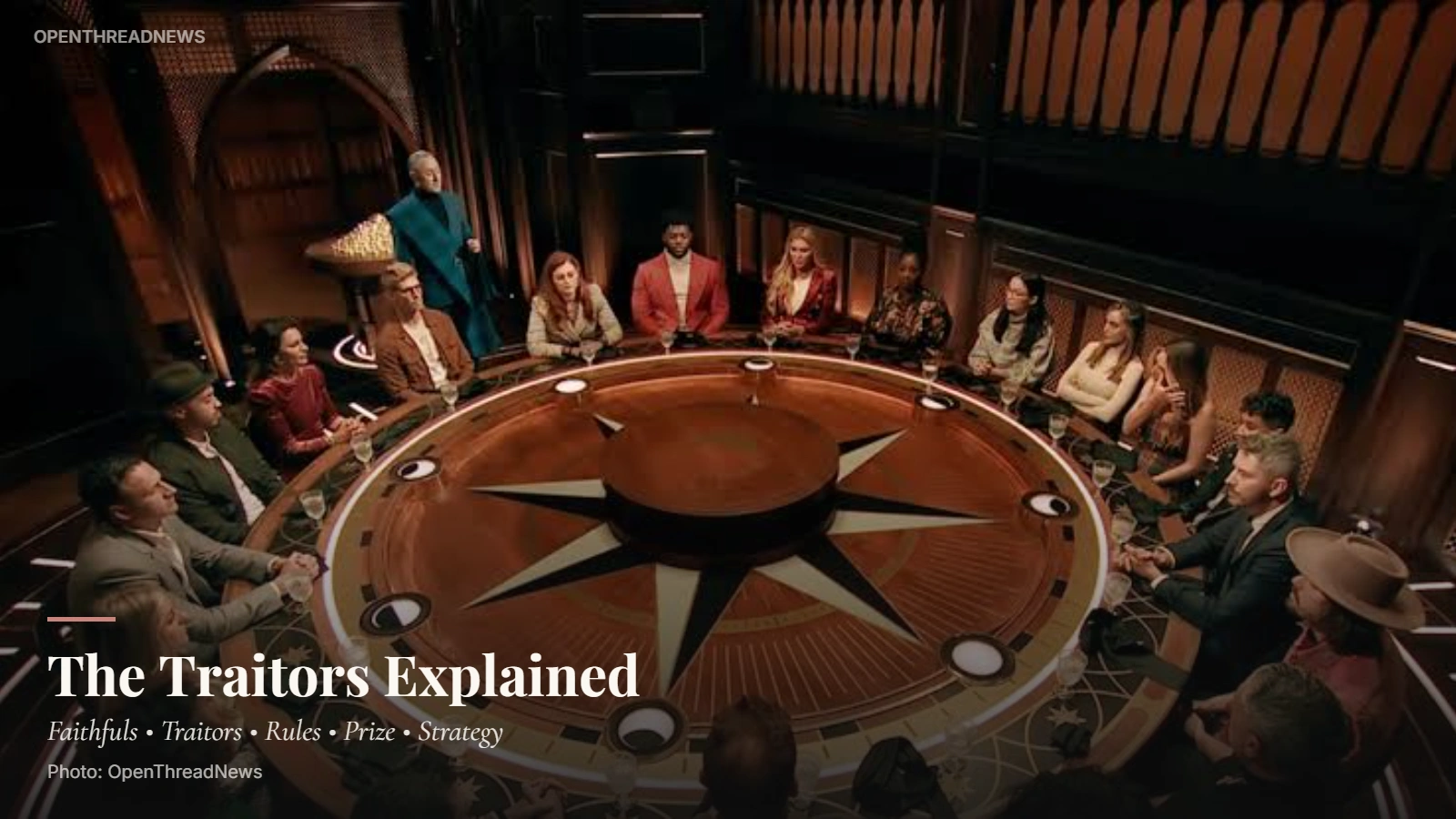 Alan Cumming hosting The Traitors as the article explains the roles of Faithfuls, Traitors and the game's rules