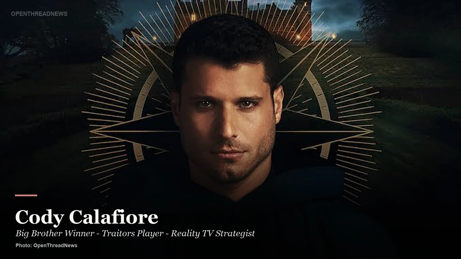 Cody Calafiore in a dramatic Traitors portrait for his reality TV profile