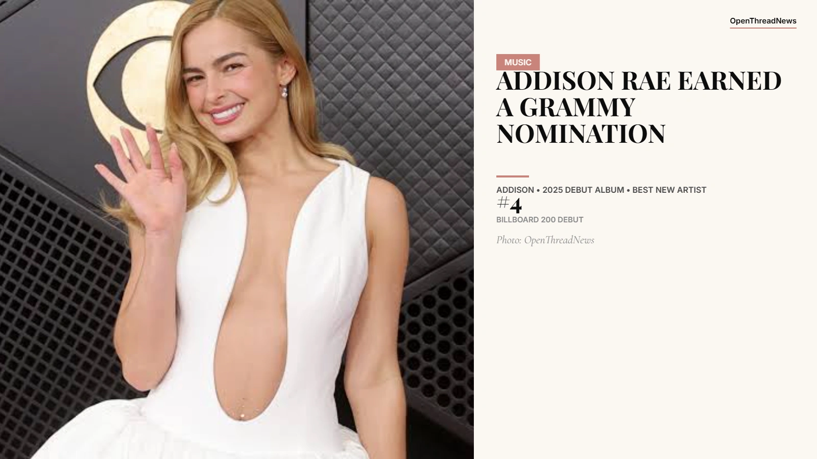 Addison Rae during her Best New Artist Grammy nomination following the 2025 album Addison