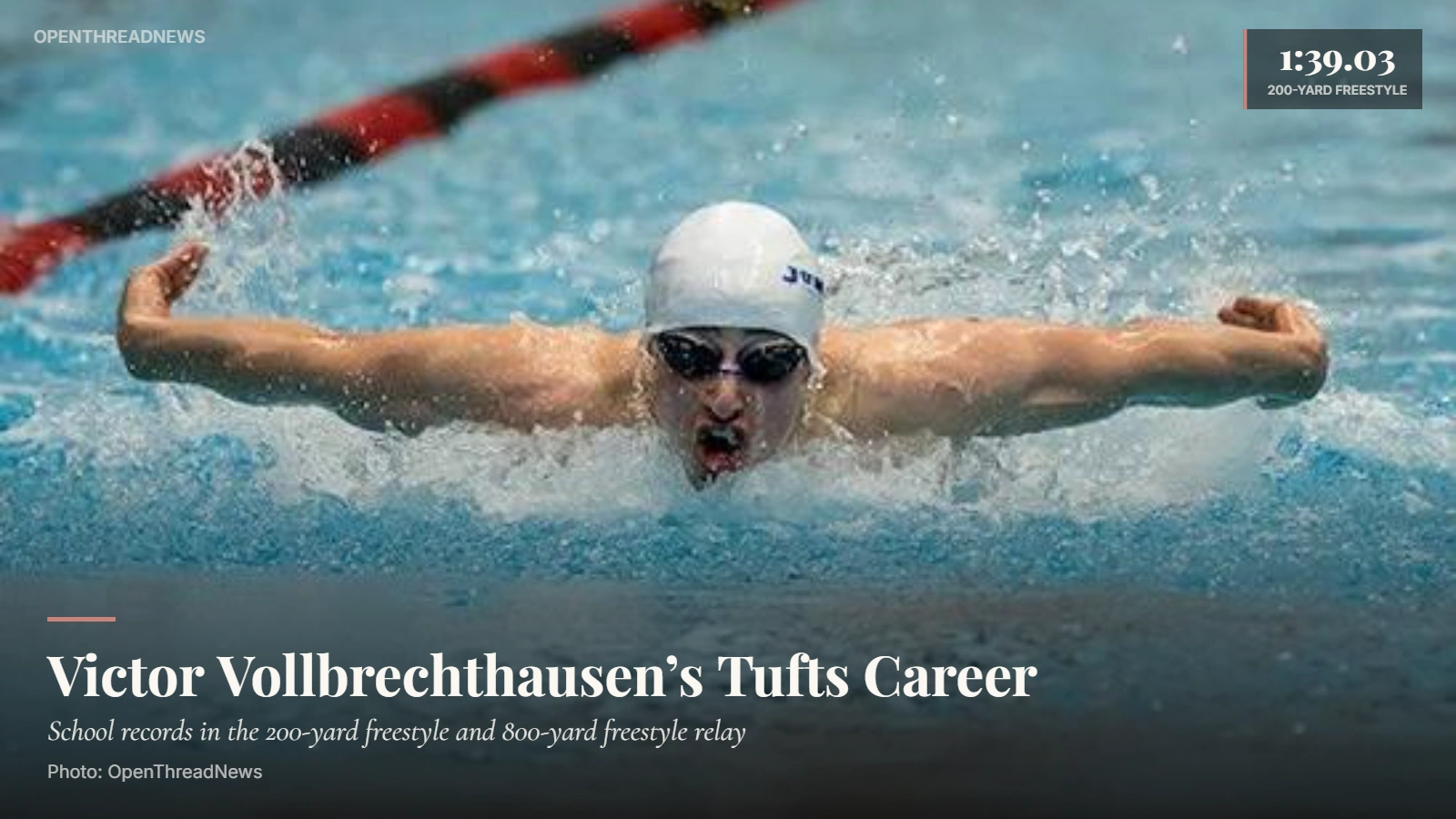 Victor Vollbrechthausen swimming for Tufts during his college swimming career
