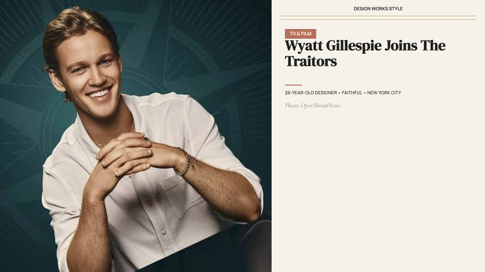 Wyatt Gillespie, industrial designer and The Traitors: New Blood contestant