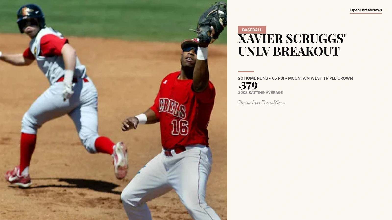 Xavier Scruggs playing baseball at UNLV during his 2008 Mountain West Triple Crown season