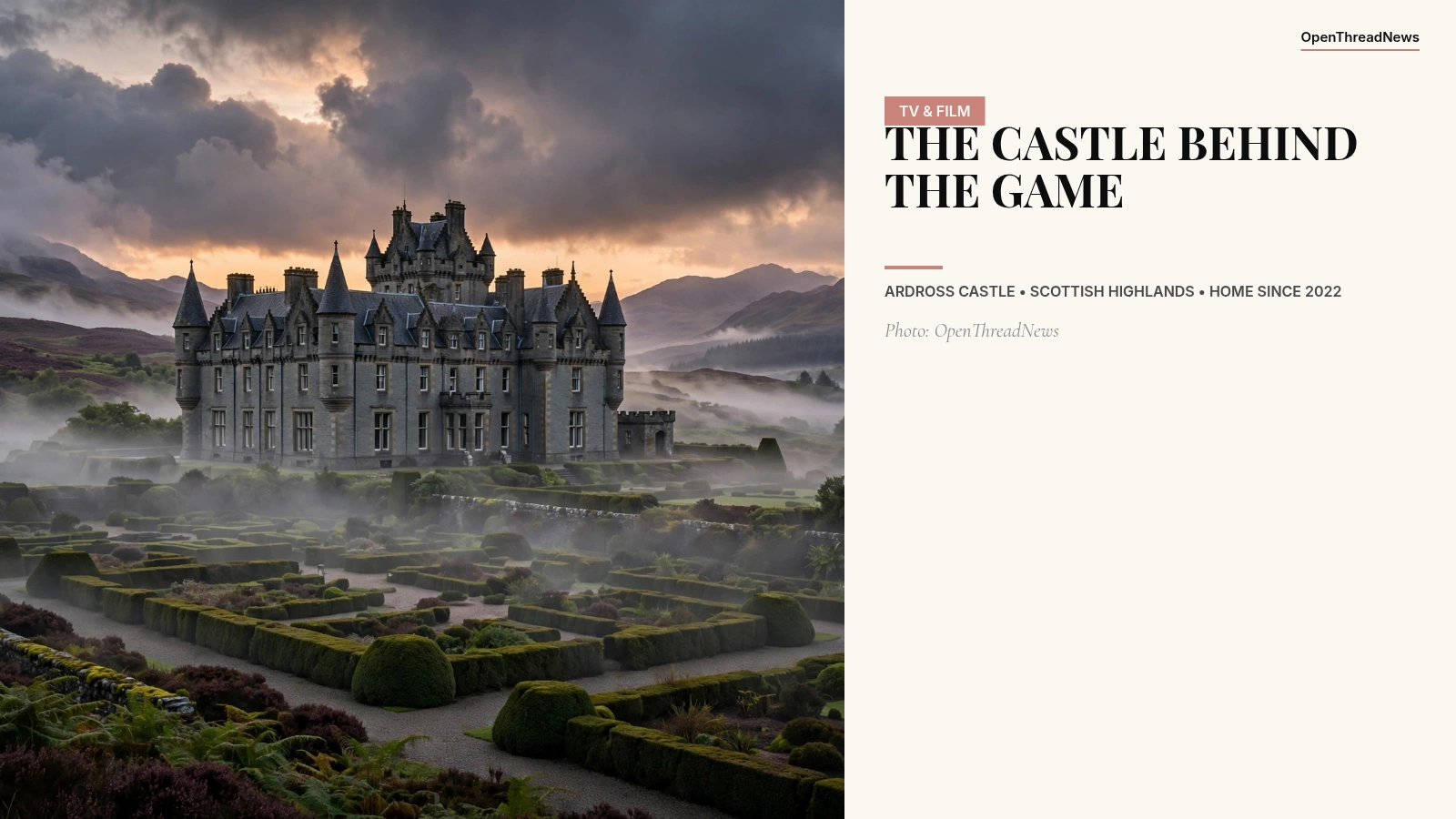 Ardross Castle at dusk, the Scottish Highlands filming location of The Traitors