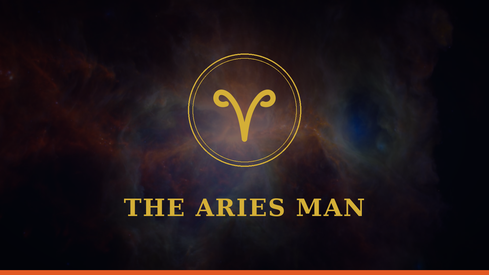 The Aries Man gold zodiac emblem on a deep navy cosmic background
