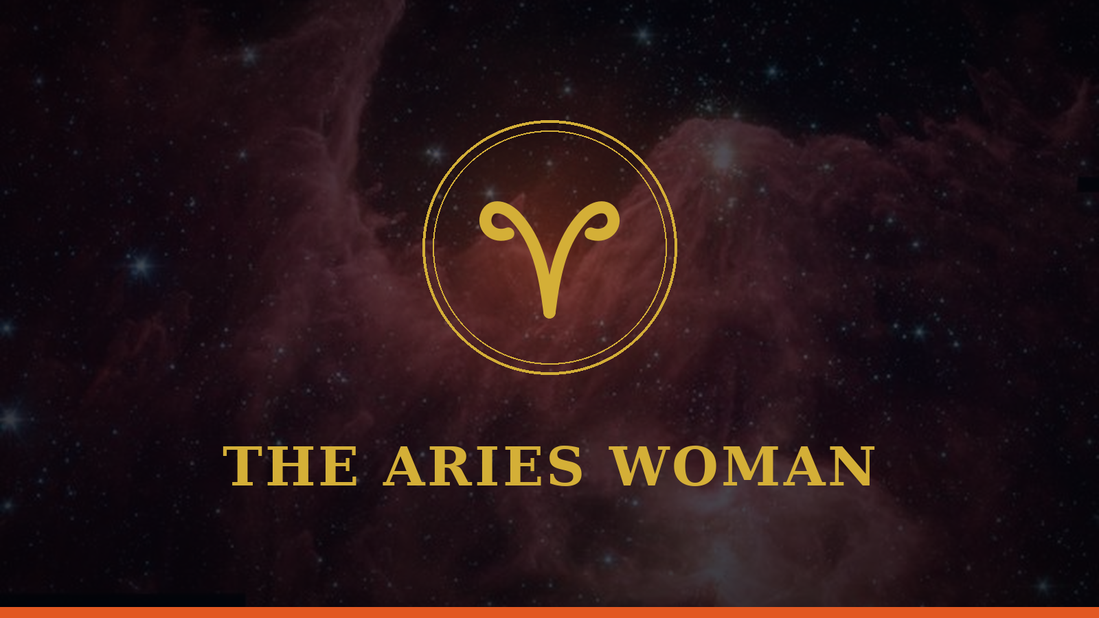 The Aries Woman gold zodiac emblem on a deep navy cosmic background