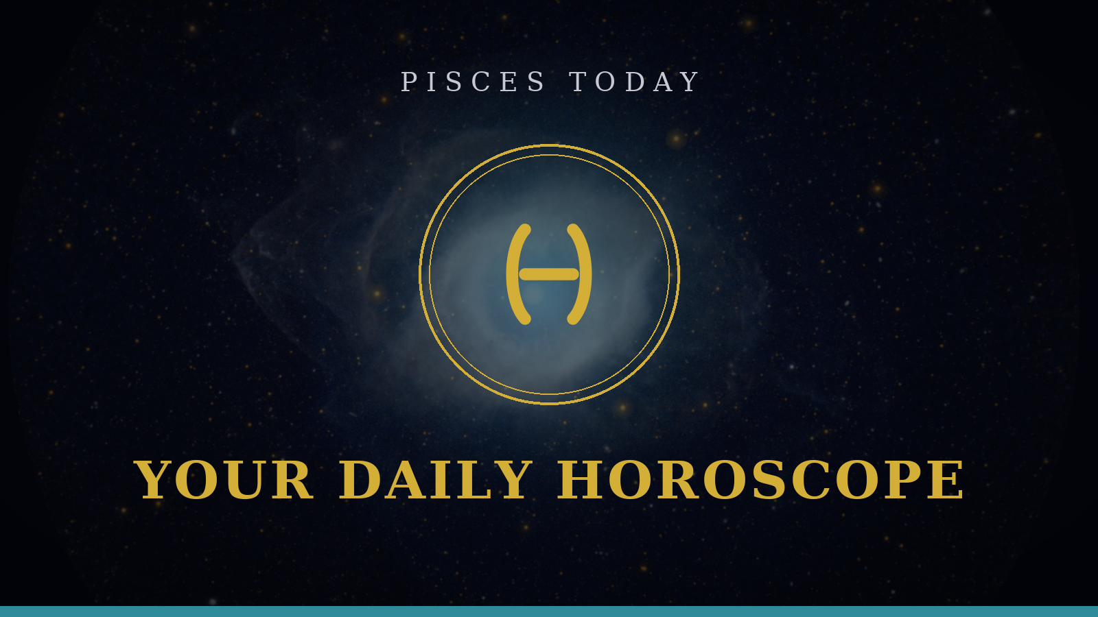 Pisces Today daily horoscope gold emblem on a starry navy background
