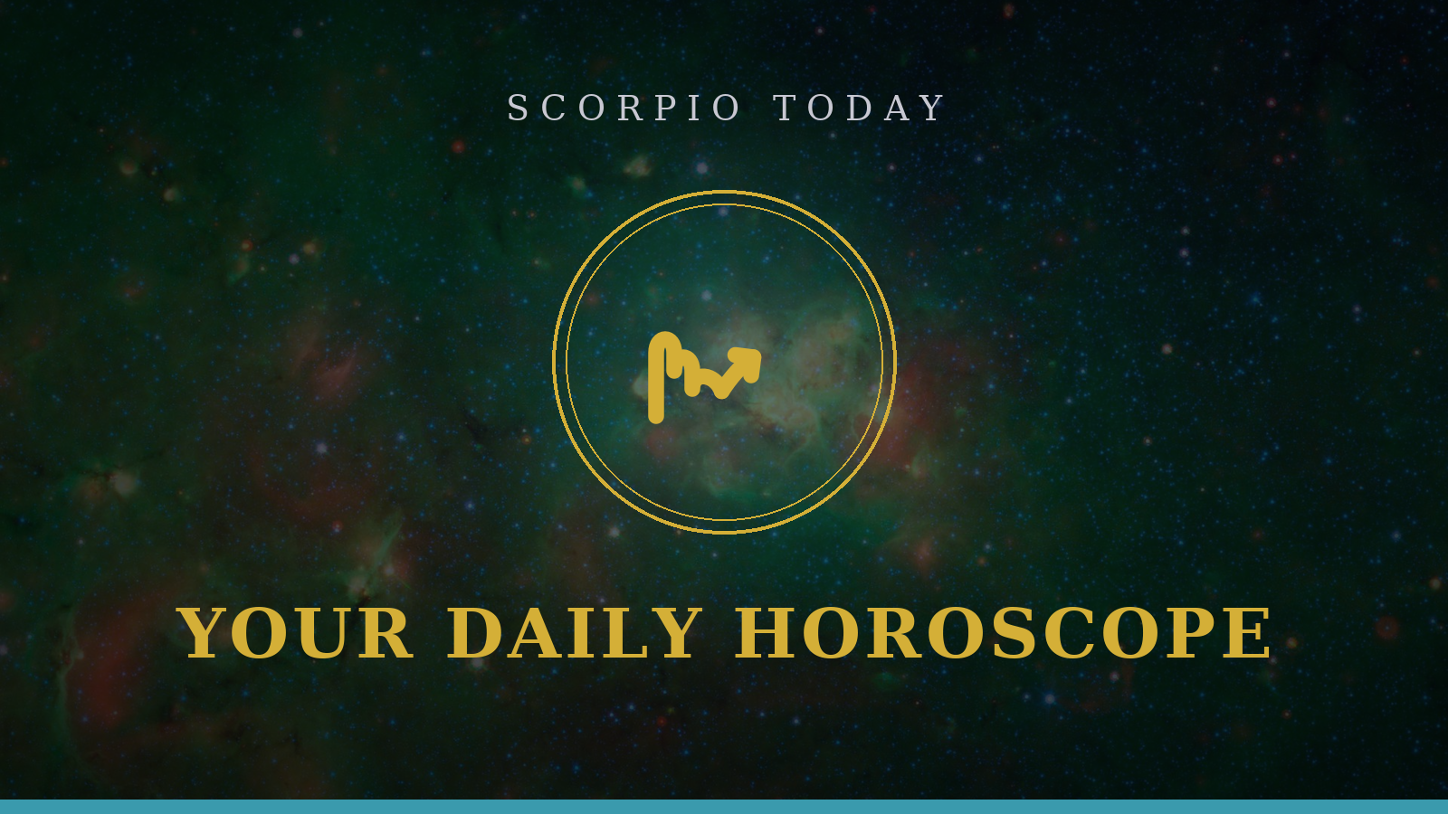 Scorpio Today daily horoscope gold emblem on a starry navy background