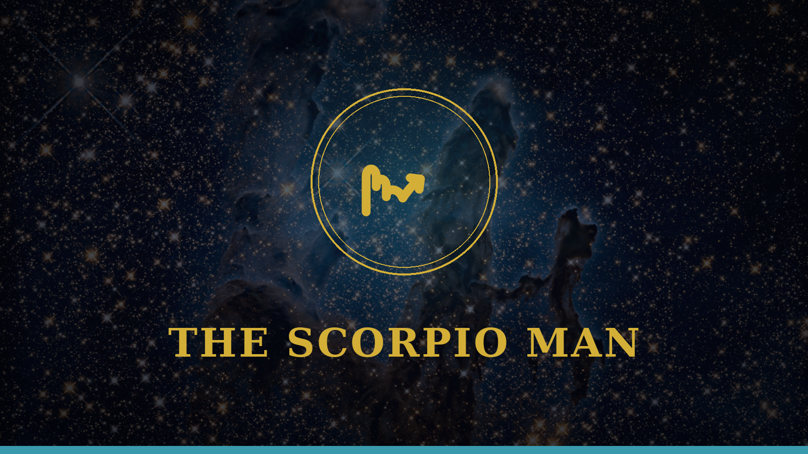 The Scorpio Man gold zodiac emblem on a deep navy cosmic background